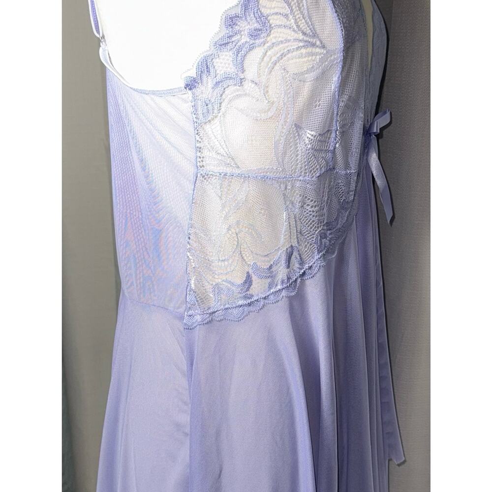 Lace-Trim Light Lavender Night Chemise with Bow Accent - Picture 7 of 13